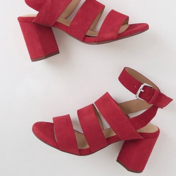 Seychelles Red Suede Leather High Heel Sandals - Picture 3 of 4